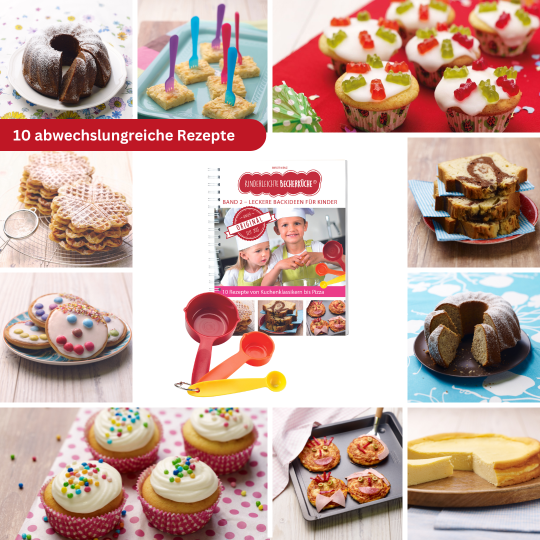 Becherküche Lieblingspaket Band 1–5 + 5-teiliges Becherset & Buchständer