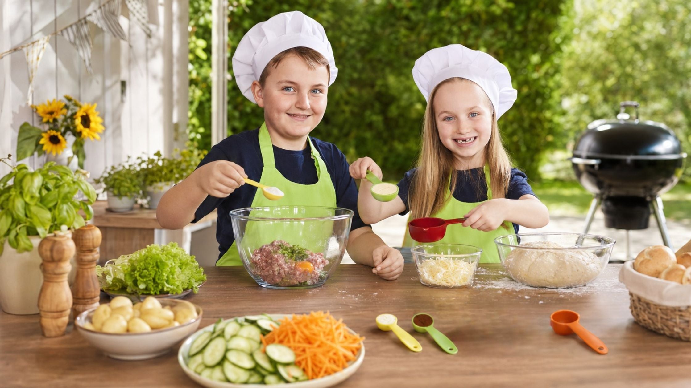 Kinder bereiten mit der Becherküche Rezepte zum Grillen vor