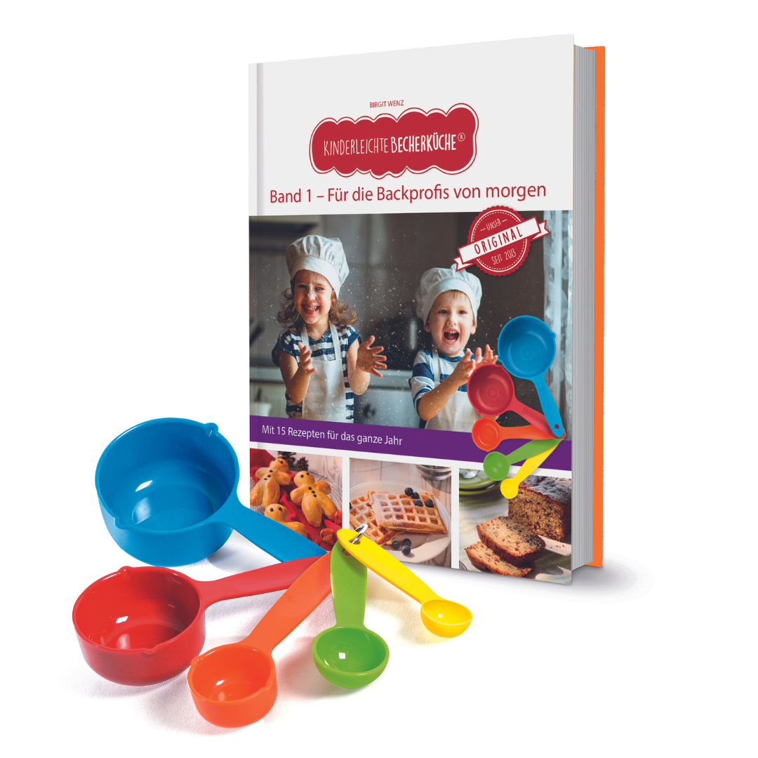 Band 1 "Für die Backprofis von morgen" inkl. Kinder-SCHÜRZE & 5-teiligem Messbecher-Set