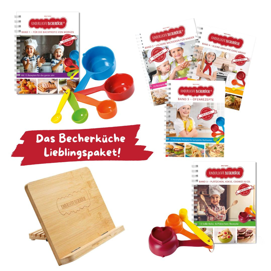 Becherküche Lieblingspaket – Band 1–5 + 5-teiliges Becherset & Buchständer