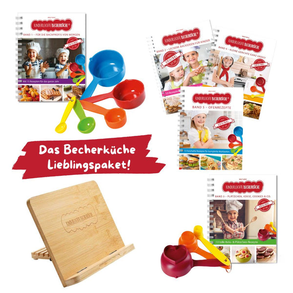 Becherküche Lieblingspaket – Band 1–5 + 5-teiliges Becherset & Buchständer