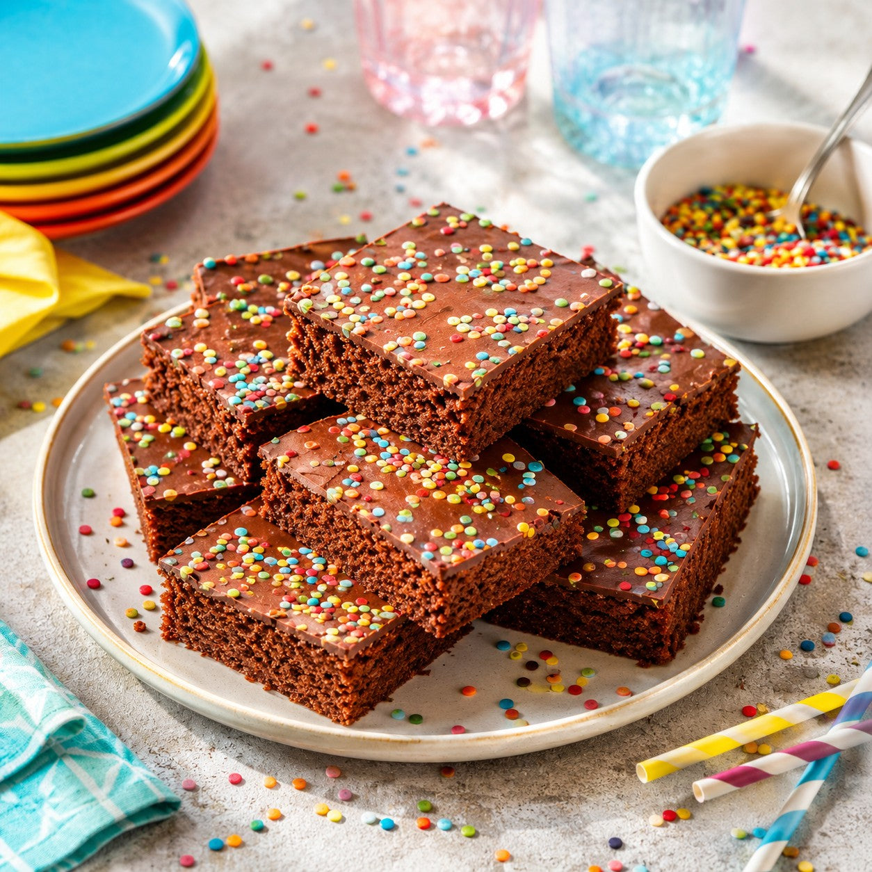 Schokoladenkuchen mit Schokoglasur und bunten Streuseln – Produktbild zum Kinder-Backkurs nahe Freiburg