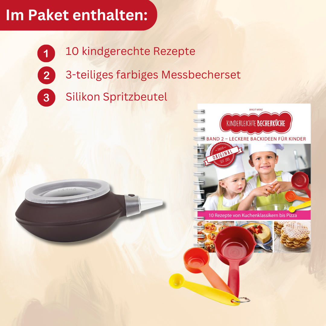 Das Becherküche Kreativ Paket!   Band 2 + 3-teiliges Becherset PLUS Silikon Spritzbeutel